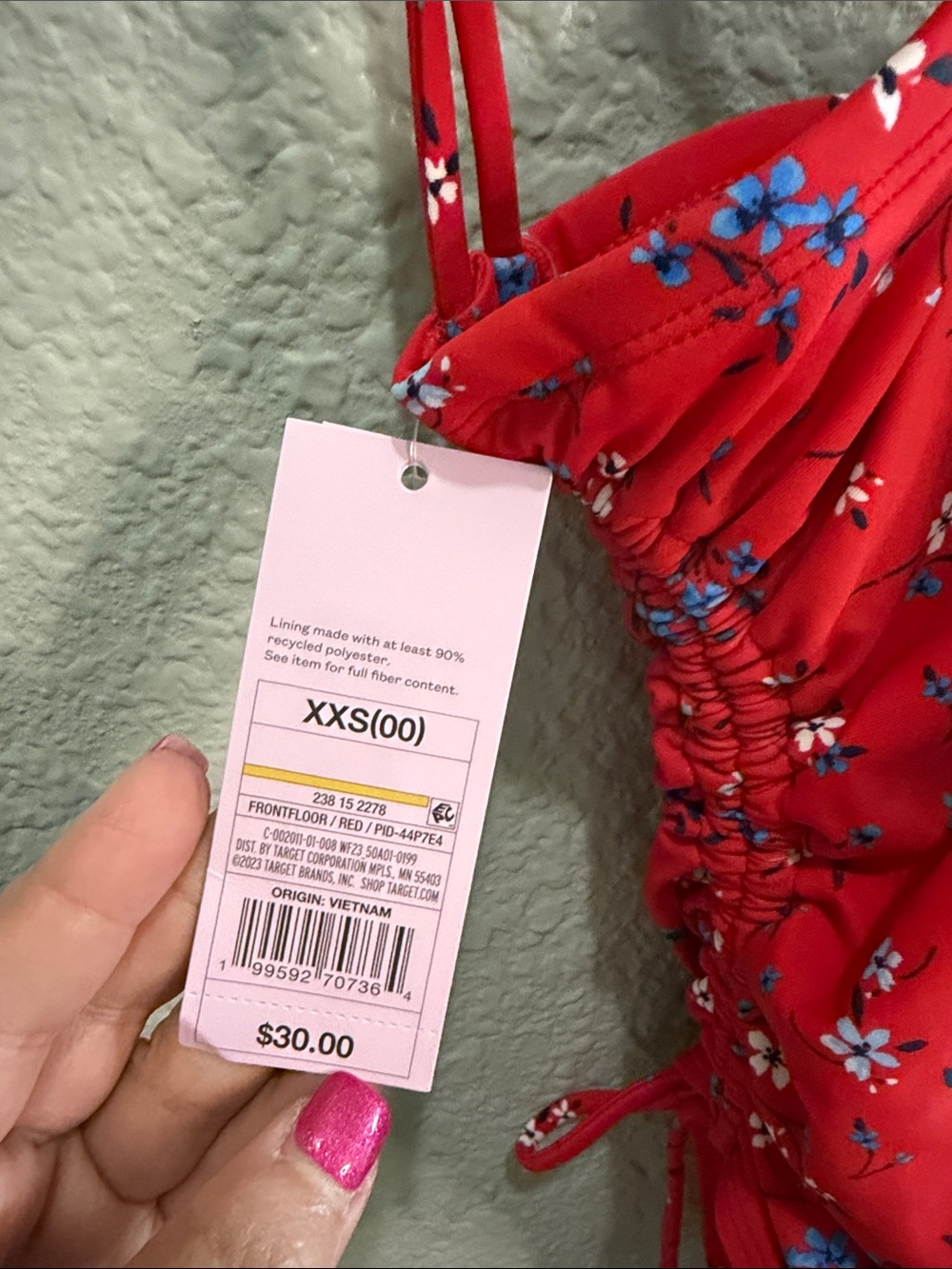 Wild Fable Red Floral Ruched One-Piece Swimsuit size XXS - 0 NWT - Picture 4 of 6